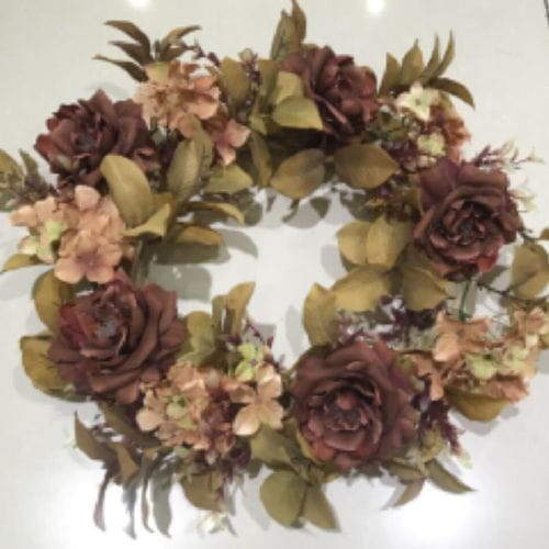 Autumn Artificial Wreath Maple Rose French Hydrangea Flower, 20 inch