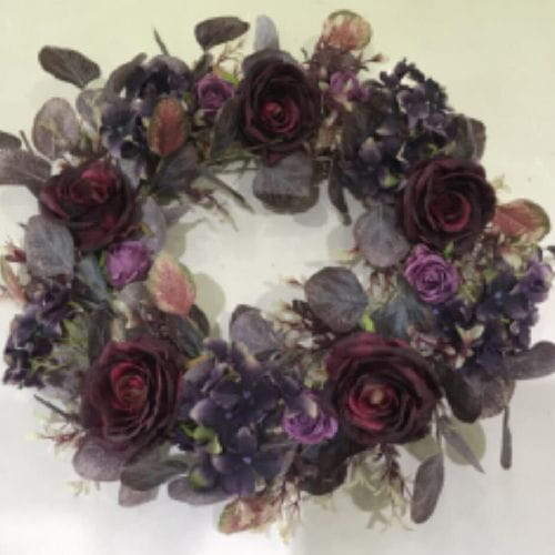 French Hydrangea Eucalyptus Rose Flower Artificial Wreath Autumn Style, 22 inch