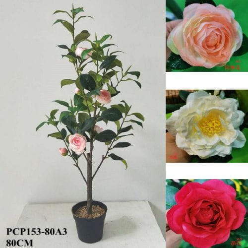 Plastic Camellia Flower Plant, 80 CM Artificial Plants