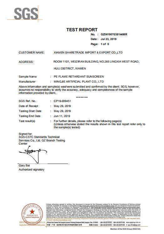 Test Report of Flame Retardancy and UV Resistance