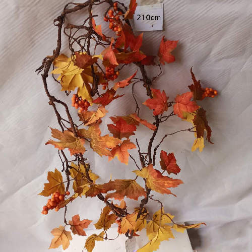 Artificia Xmas Vine Rattan Golden Maple Leaves Berries, 210 CM