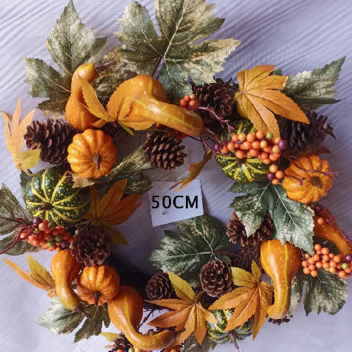 Artificial Wreath Maple Leaf Pumpkin Berries Pinecone, 50 CM