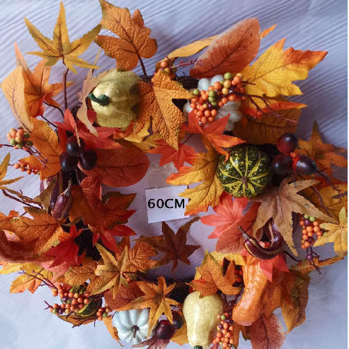 Autumn Pumpkin Fruits Berries Maple Leaf Wreath Harvest Season, 60 CM