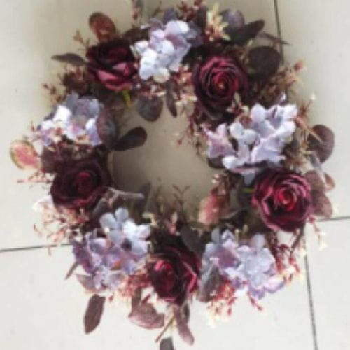 Autumn Style Rose Artificial Eucalyptus French Hydrangea Flower Wreath, 22 inch