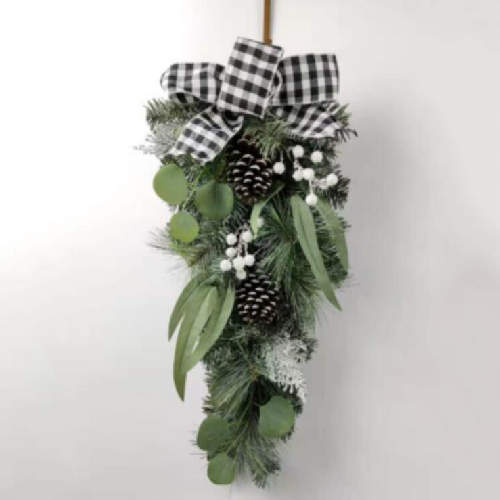 Christmas Holiday Decor with Ribbon and Silk Leaves