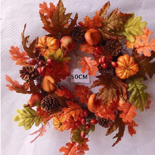 Fall Elements Wreath Pumpkin Fruits Berries Pinecone Maple Leaf, 50 CM