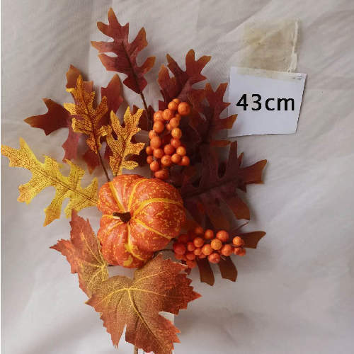 Faux Pumpkin Berries Fall Leaves Branch, 43 CM