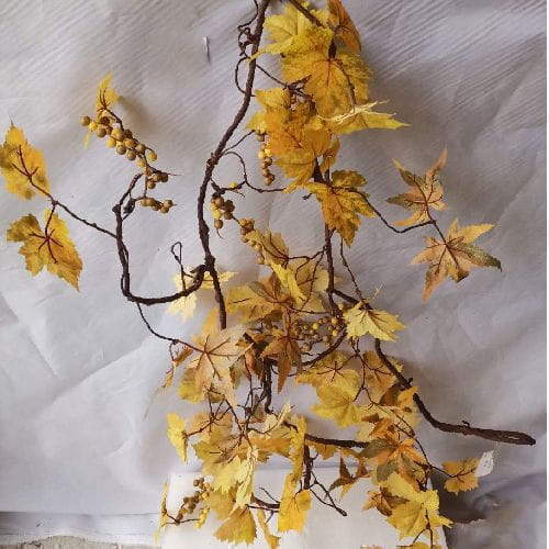 Faux Vine Yellow Maple Leaves Berries Rattan, 210 CM