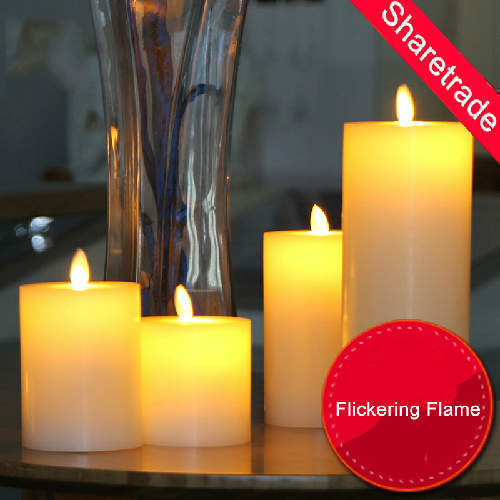 Flickering Flame Effect Battery Candle Auto-Moving Wick LED Pillar Candles Real Wax Or Timer Operated and Remote