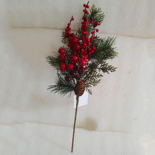 Pine Flower Picks Fake Berries Pine Cones for Christmas, 50 CM