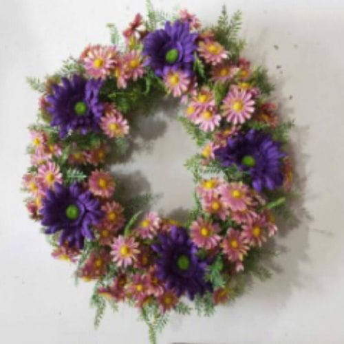 Pink Purple Fake Wreath Chrysanthemum With Green Fern, 21 inch