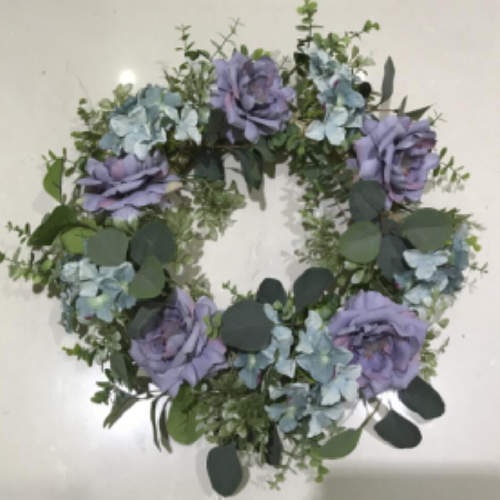 Purple China Rose French Hydrangea Flowers Artificial Wreath, 22 inch
