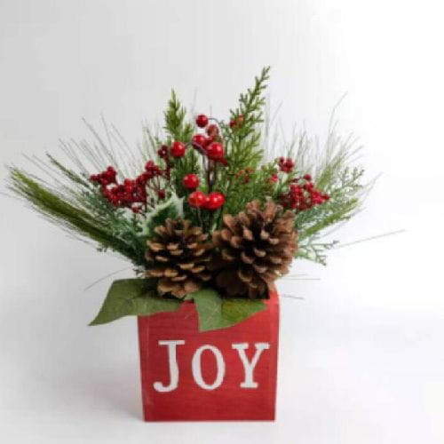 Red Berries Pine Cones Home Office Tabletop Decor