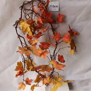 Artificia Xmas Vine Rattan Golden Maple Leaves Berries, 210 CM