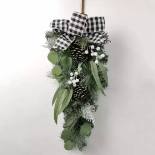 Christmas Holiday Decor with Ribbon and Silk Leaves