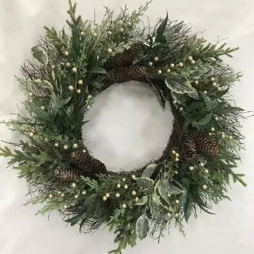 24 inch  Christmas Wreath with Pine Cone Green and Brown, 24 inch