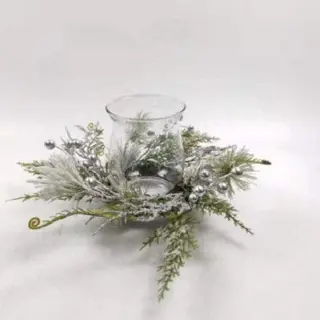 Winter Theme Fern Plant Silk Berries LED Candle Base