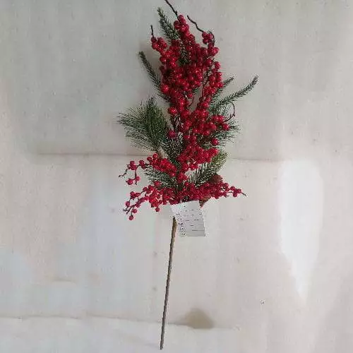 Christmas Red Faux Berries Green Pine Branch Holiday Wreath Ornaments, 65 CM