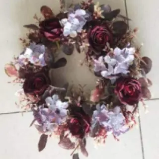 Autumn Style Rose Artificial Eucalyptus French Hydrangea Flower Wreath, 22 inch