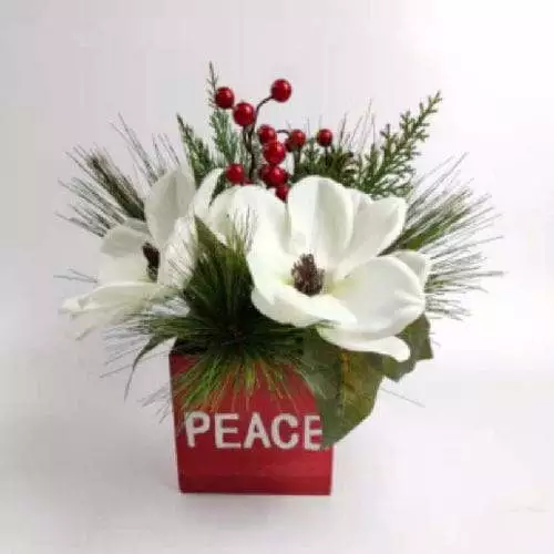 Home Office Decoration Red Berries White Flowers Tabletop with Base