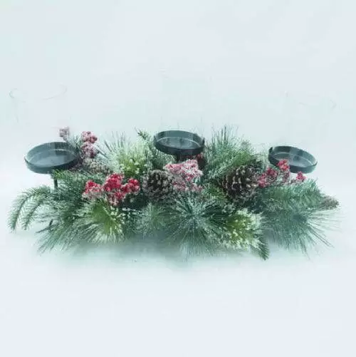 Winter Theme Pine Leaves Decorations with LED Candle