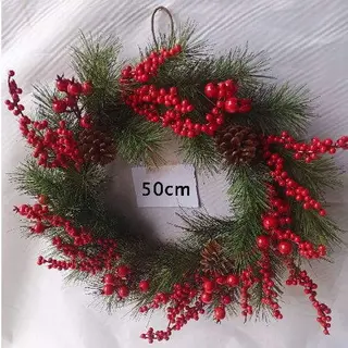 Red Berries Pinecone Green Christmas Wreath, 50 CM