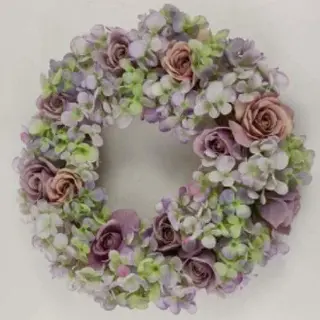 Artificial French Hydrangea Rose Flower Wreath, 18 inch