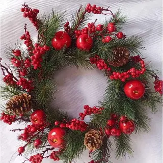 Faux Red Apple Berries Pinecones Pine Wreath Xmas Decor, 50 CM