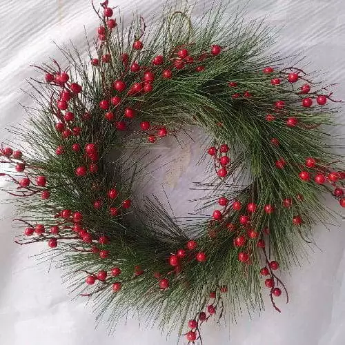 Green Red Wreath Berries Xmas Decoration, 50 CM