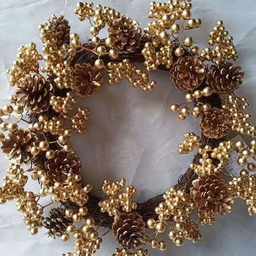 Christmas Pinecone Wreaths Golden Berries, 45 CM