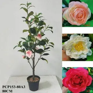 Plastic Camellia Flower Plant, 80 CM Artificial Plants