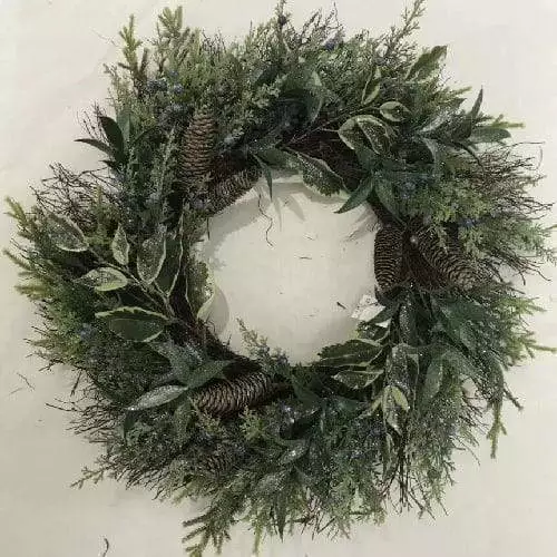 20 inch Xmas Wreath with Pinecone and Conifers for Christmas Holiday Indoor Home Decor, 20 inch