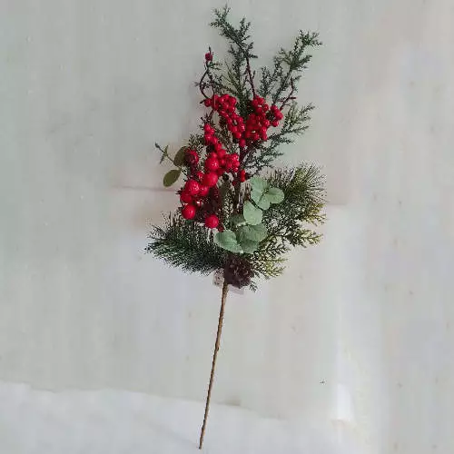 Faux Christmas Red Berries Stems with Leaves Holiday Craft, 66 CM