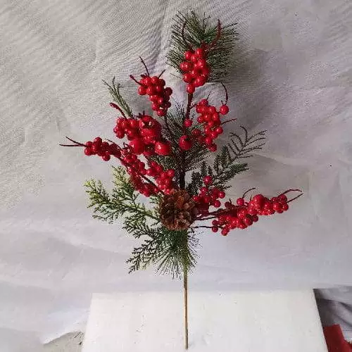 Christmas Pine Cone Faux Branch Red Berry Winter Decor for Holiday Season, 65 CM
