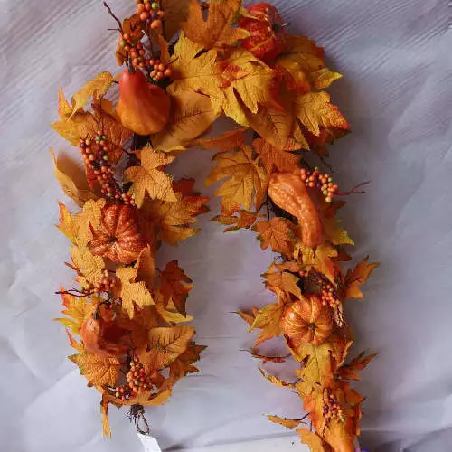 Artificial Golden Rattan Maple Leaves Pumpkin Berries, 180 CM
