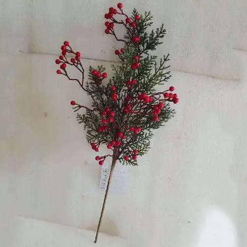 Artificial Pine Branches with Red Berries for Decorating Holiday and Home, 48 CM