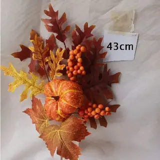Faux Pumpkin Berries Fall Leaves Branch, 43 CM