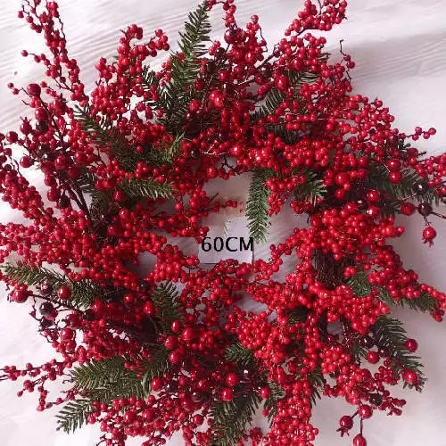 Man Made Red Berries Wreath with Green Pine Leaves, 60 CM