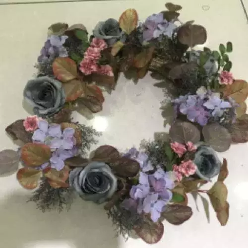 Autumn Artificial Wreath With Rose Eucalyptus French Hydrangea Flower, 22 inch