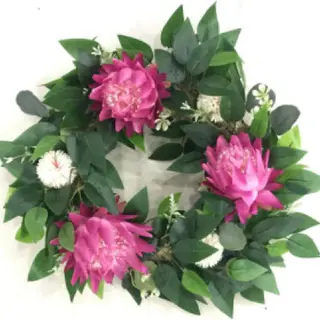 Fake Wreath With Pink White Flowers Green Leaves, 24 inch
