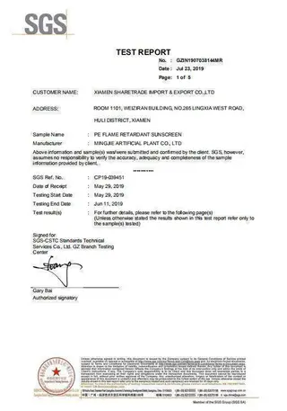 Test Report of Flame Retardancy and UV Resistance