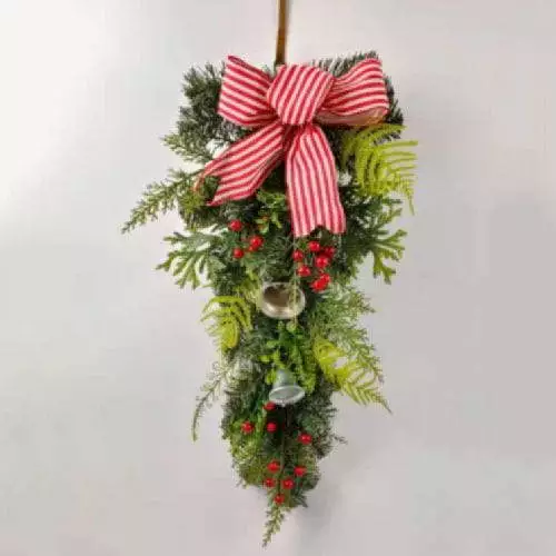 Red Berries Christmas Decor with Silk Fern and Ribbon