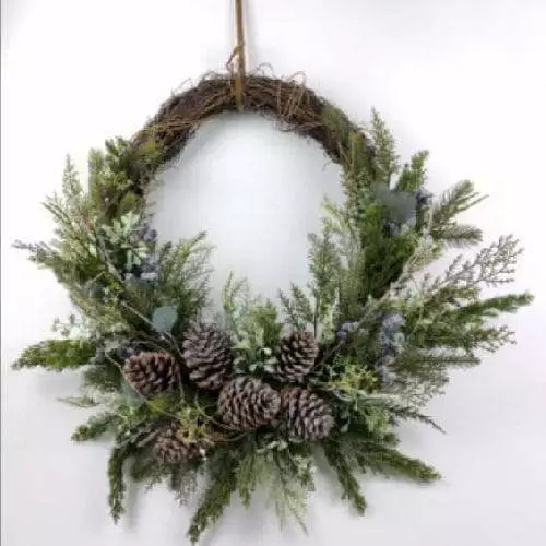 Wall Hanging Decor Faux Plants Pinecones Pine Leaves