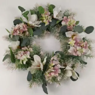 Artificial Yulan Magnolia Flower French Hydrangea Wreath, 20 inch