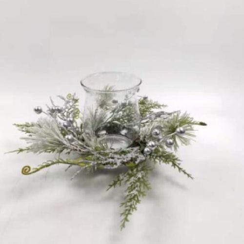 Winter Theme Fern Plant Silk Berries LED Candle Base