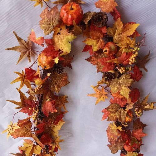 Xmas Golden Garland Rattan Maple Leaves Pumpkin Pinecone, 180 CM