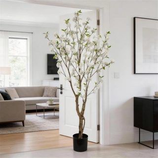 Artificial Cherry Blossom Tree, 180cm – Lifelike White Flowering Tree for Indoor Decor