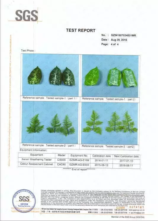 Test Report of Artificial Plants 4