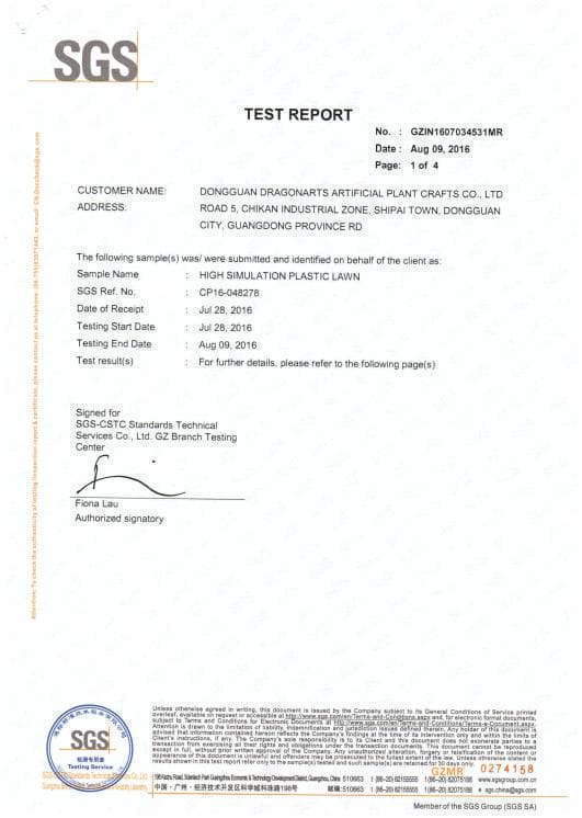 Test Report of Artificial Plants 1