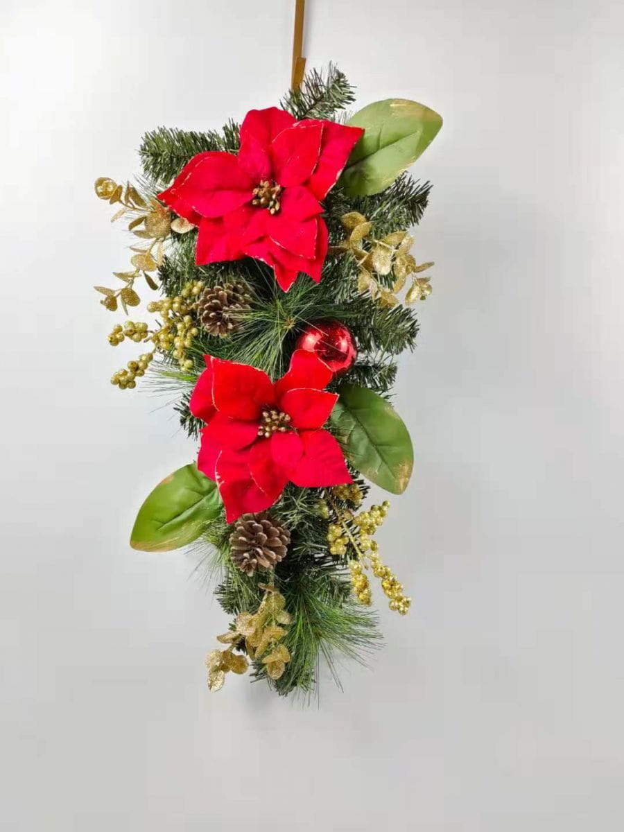 Faux Leaves with Ribbon Christmas Decor Faux Leaves with Ribbon Christmas Decor